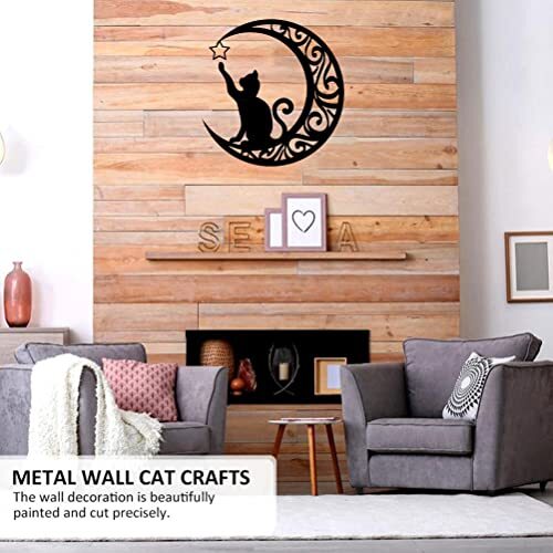 Sleek Geometric Cat Wall Art - Minimalist Metal Sign Decor