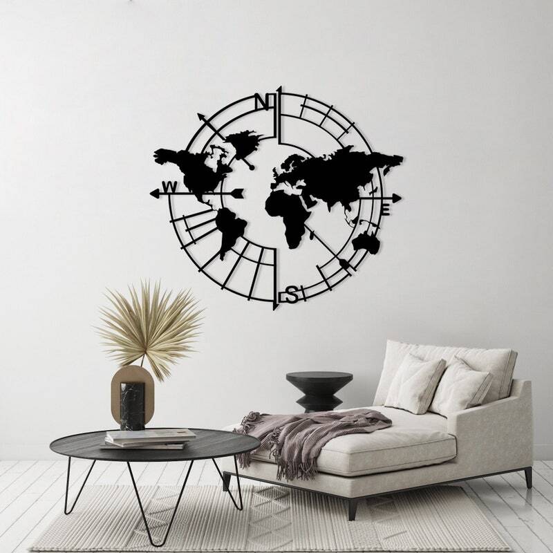 Abstract Wanderlust Metal Sign - Geometric World Map for Office Decor - Personalize Wall Art