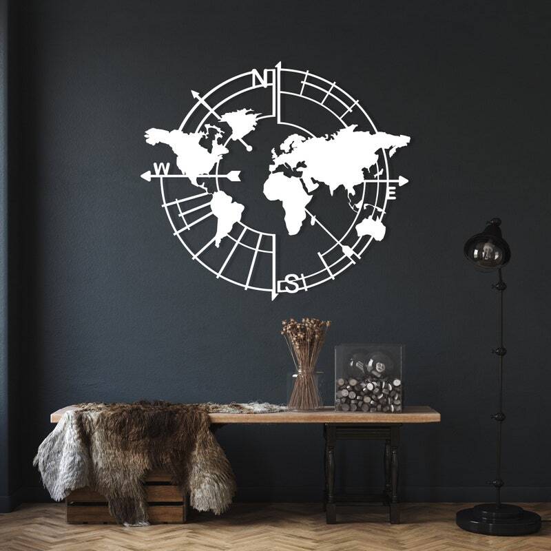 Abstract Wanderlust Metal Sign - Geometric World Map for Office Decor