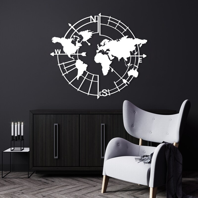 Abstract Wanderlust Metal Sign - Geometric World Map for Office Decor