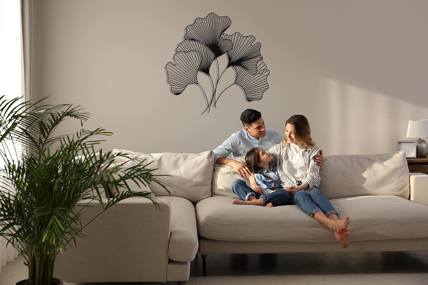 Ginkgo Leaf Metal Sign Art - Geometric Flower Wall Decor
