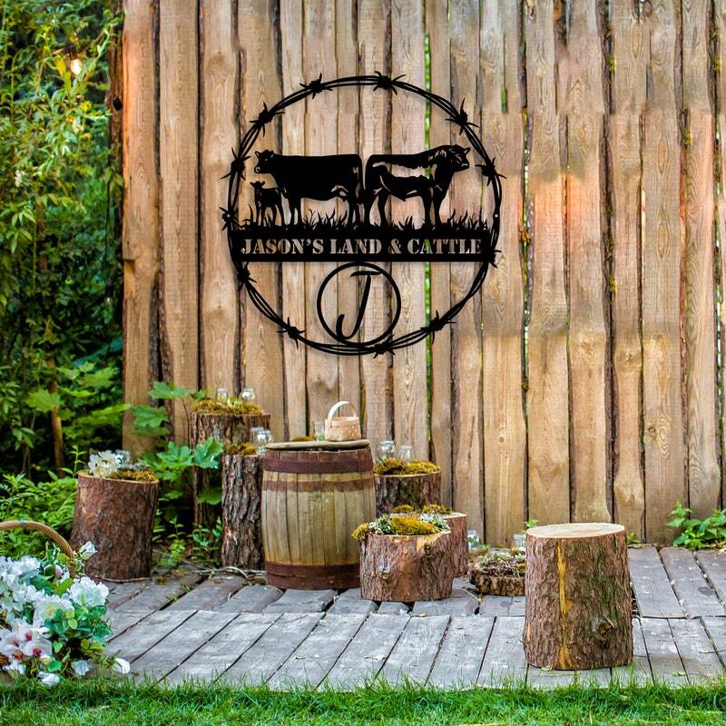 Cherished Cow & Calf Farm Metal Sign - Personalized Ranch Decor