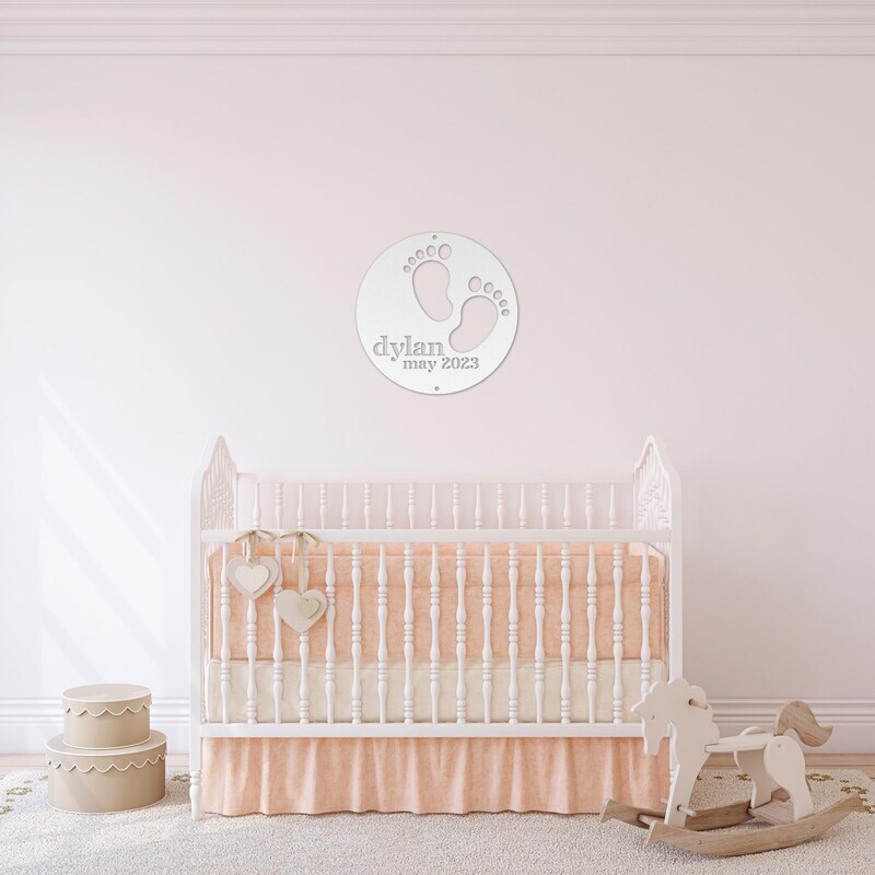 Keepsake Baby Footprints Metal Sign - Personalized Nursery Decor