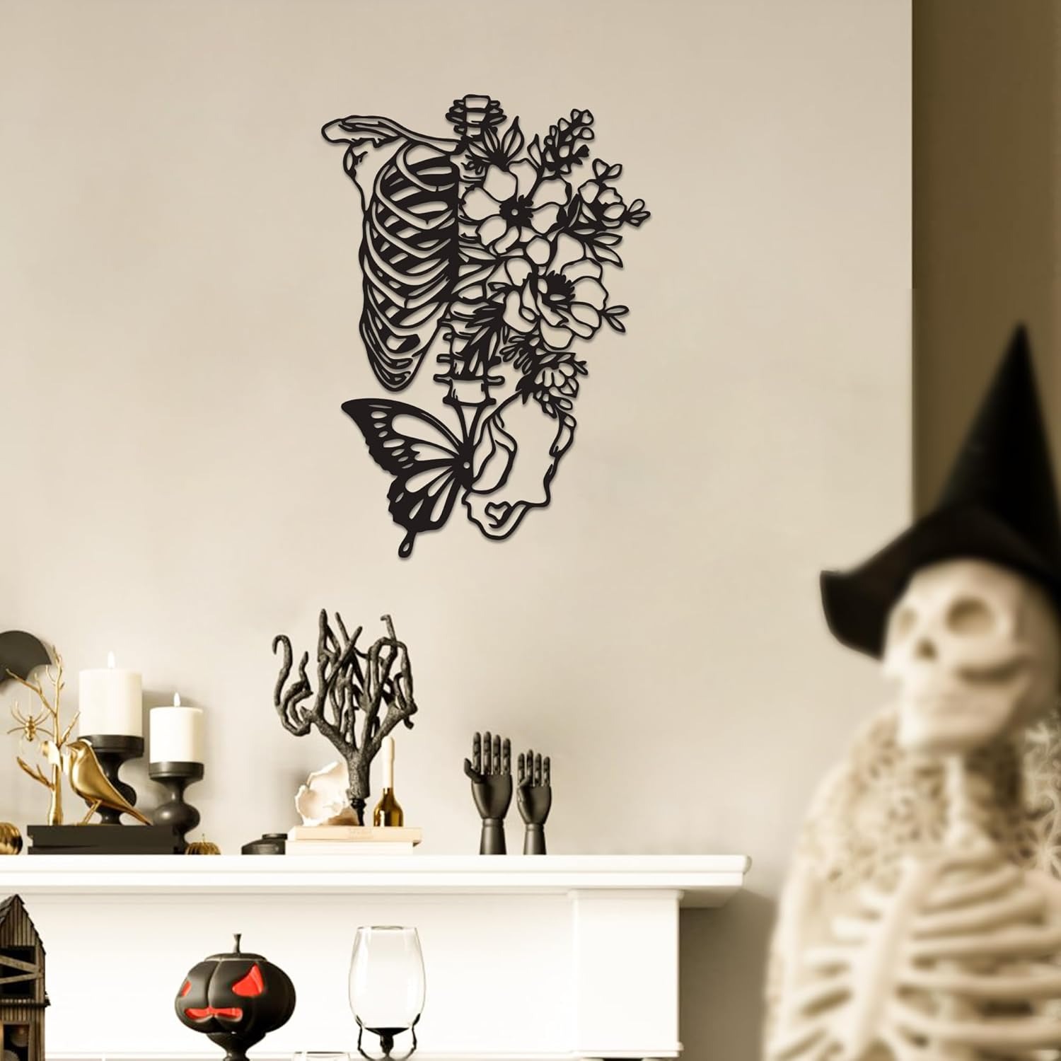 Floral Skull Gothic Metal Sign - Haunting Wall Art Decor - Personalize Wall Art