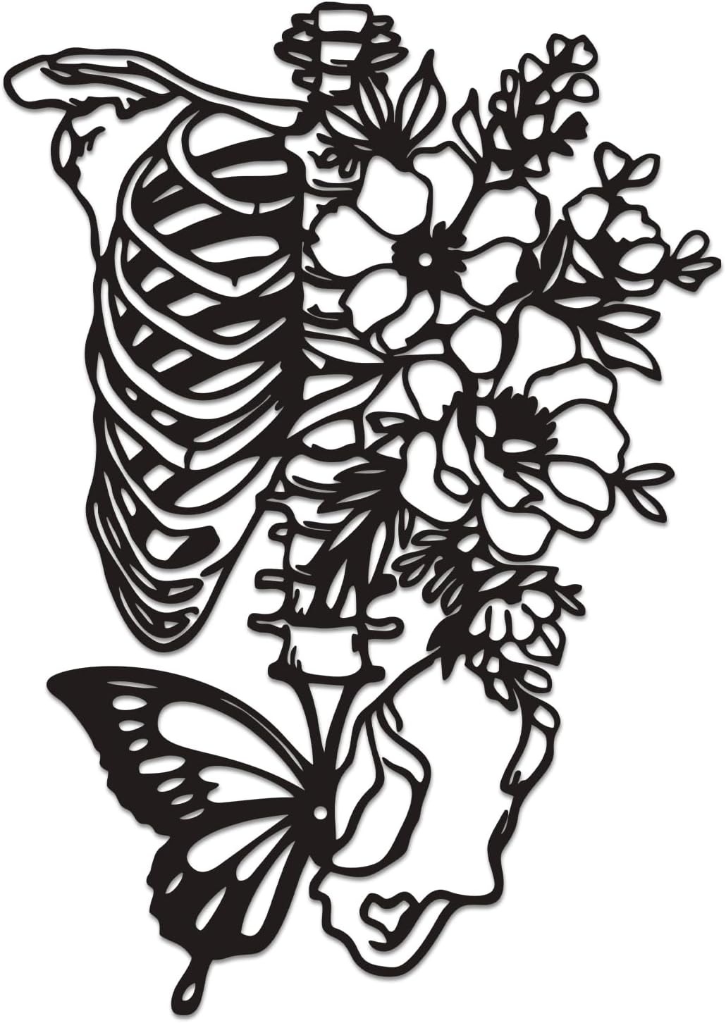 Floral Skull Gothic Metal Sign - Haunting Wall Art Decor
