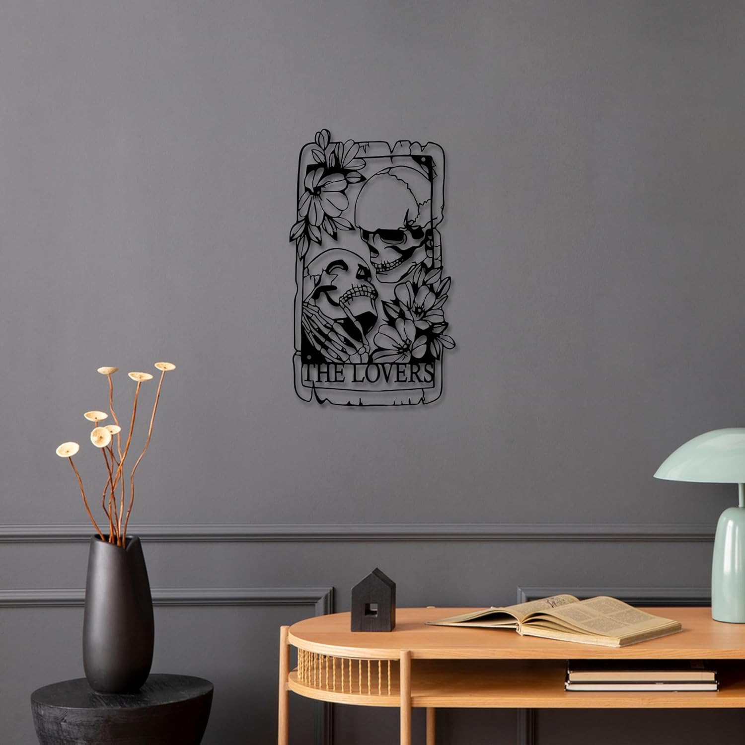 Eternal Lovers Skull Metal Sign - Gothic Home Decor