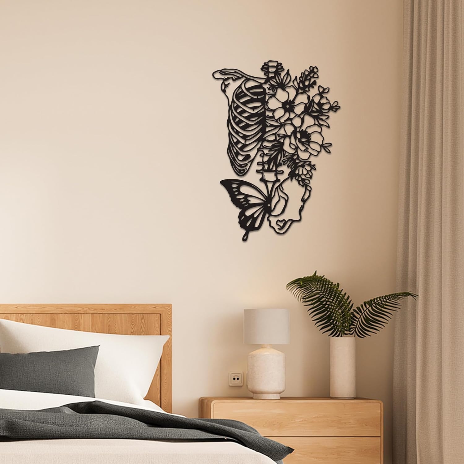 Floral Skull Gothic Metal Sign - Haunting Wall Art Decor