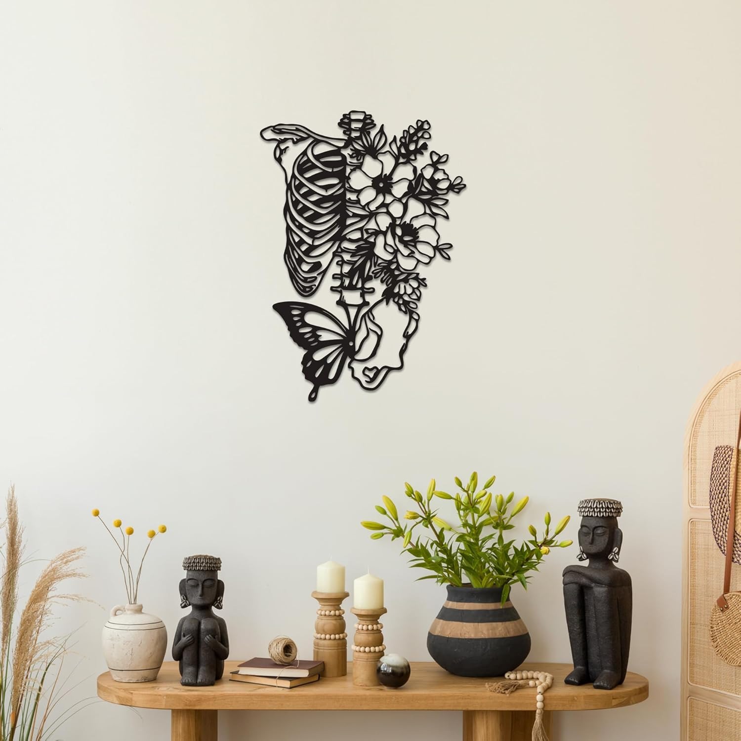 Floral Skull Gothic Metal Sign - Haunting Wall Art Decor