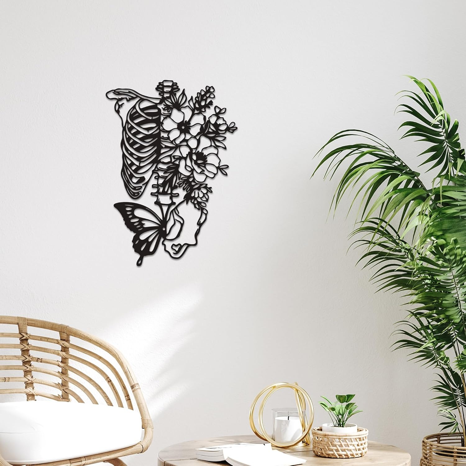 Floral Skull Gothic Metal Sign - Haunting Wall Art Decor