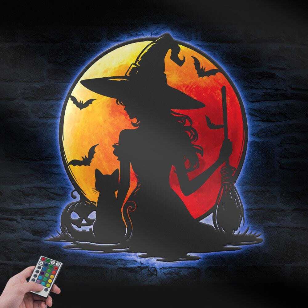 Bewitching Black Cat & Blood Moon Metal Sign Decor