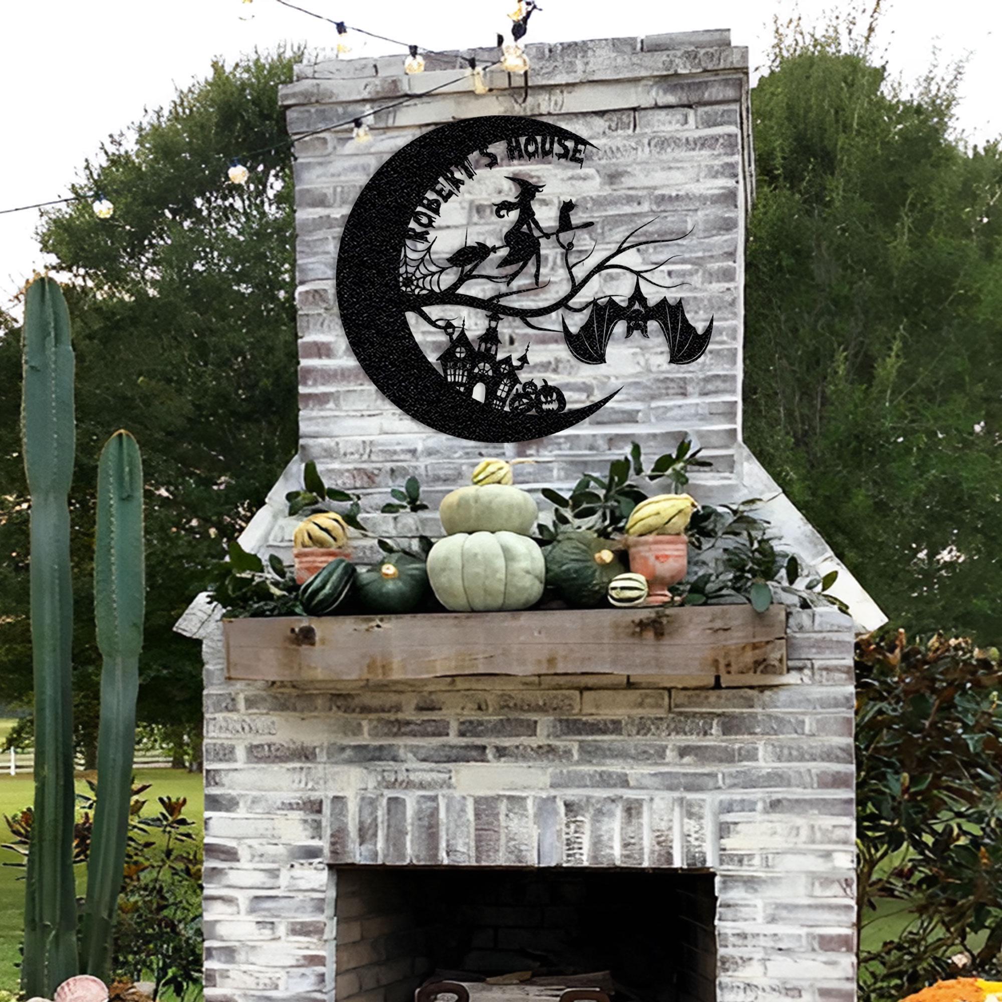 Enchanted Moon Metal Sign - Personalized Witch & Bat Halloween Decor