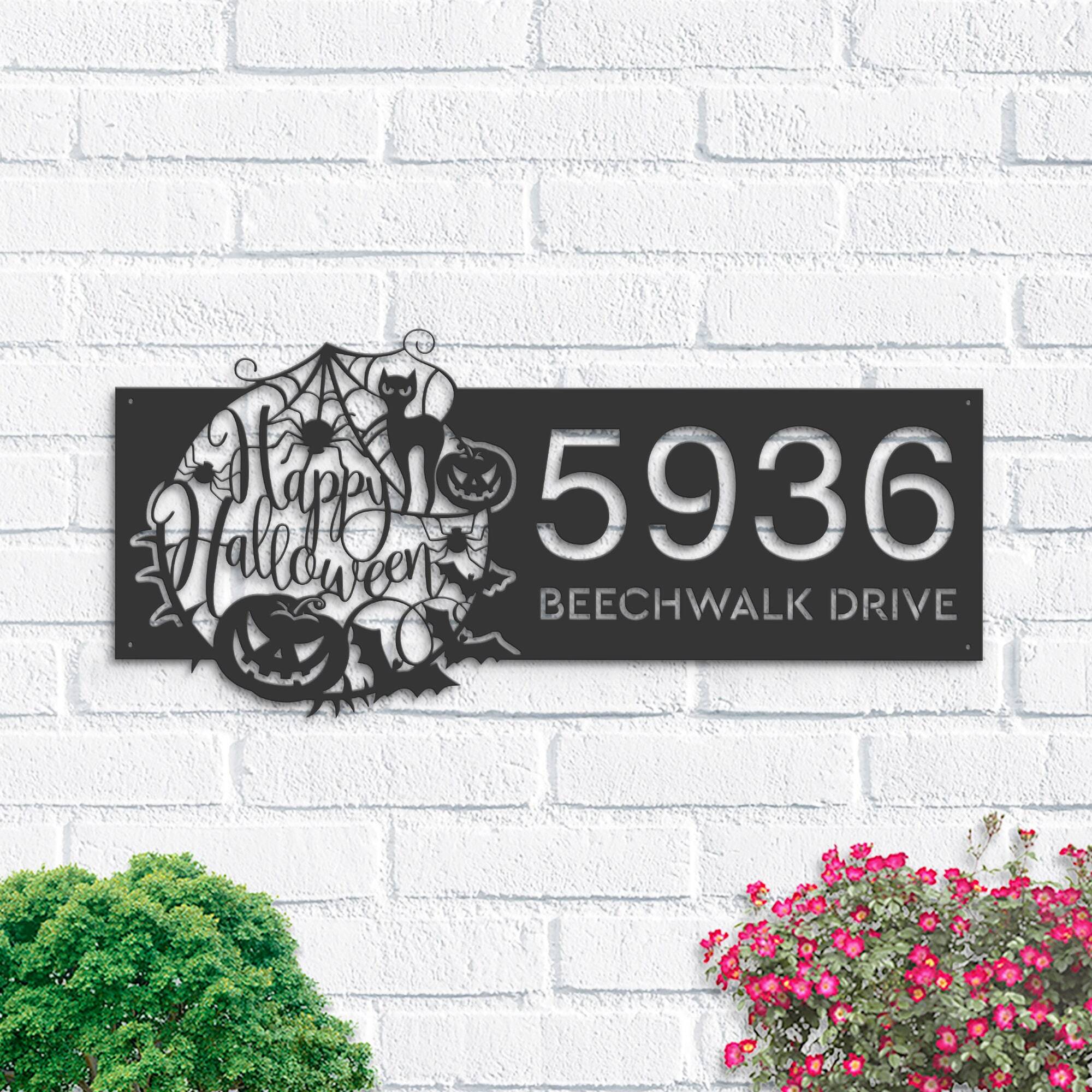 Your Spooky Address - Custom Halloween House Number Metal Sign - Personalize Wall Art