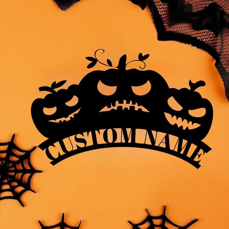 Scary Personalized Pumpkin Metal Sign for Family's Haunted Home