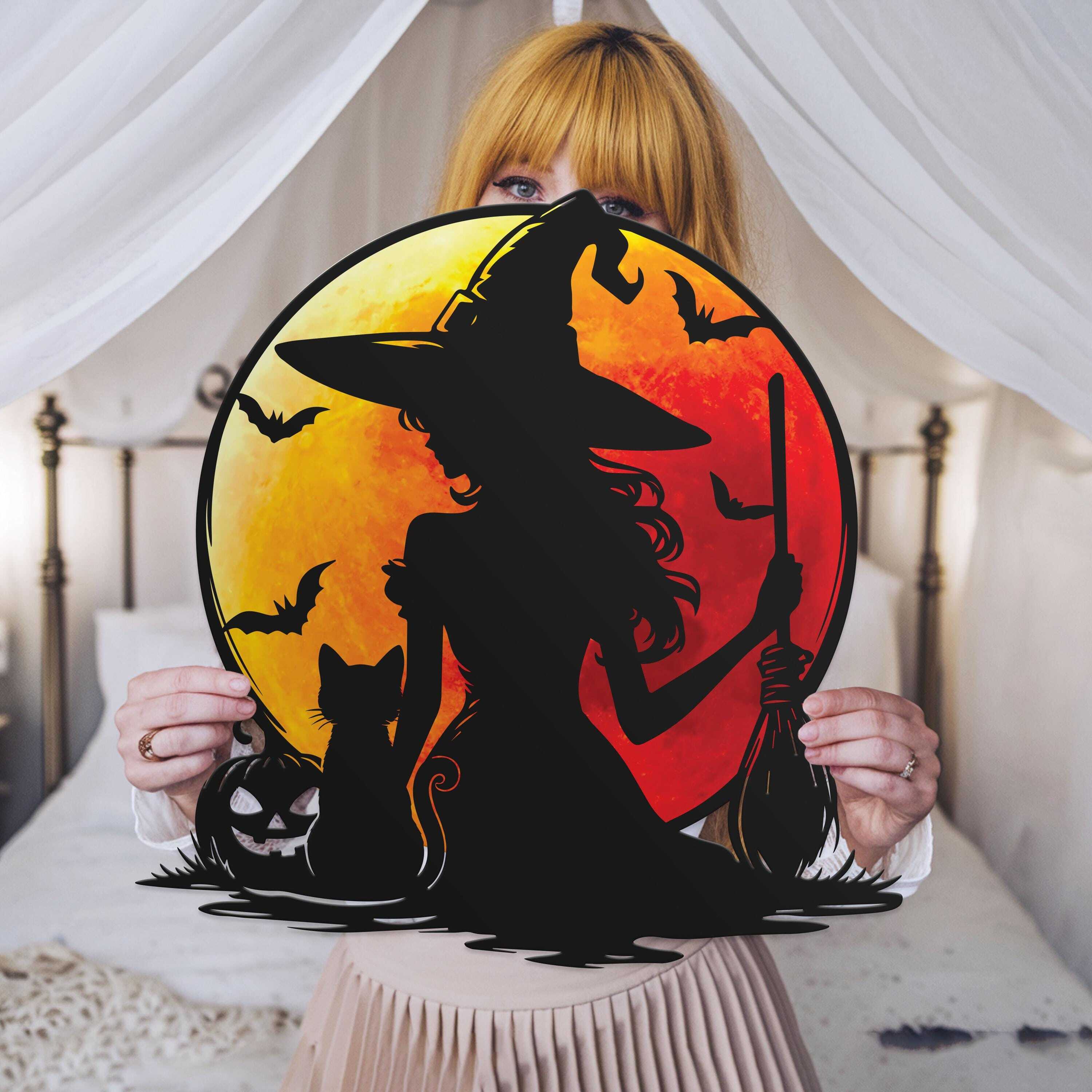 Bewitching Black Cat & Blood Moon Metal Sign Decor - Personalize Wall Art