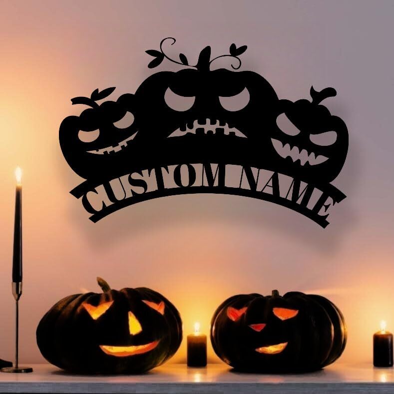 Scary Personalized Pumpkin Metal Sign for Family's Haunted Home - Personalize Wall Art