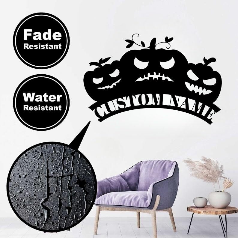 Scary Personalized Pumpkin Metal Sign for Family's Haunted Home