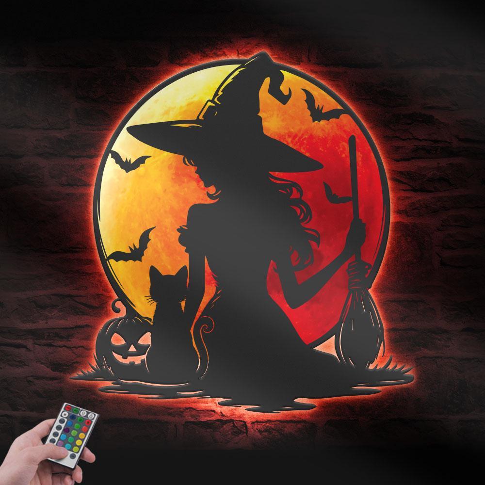 Bewitching Black Cat & Blood Moon Metal Sign Decor