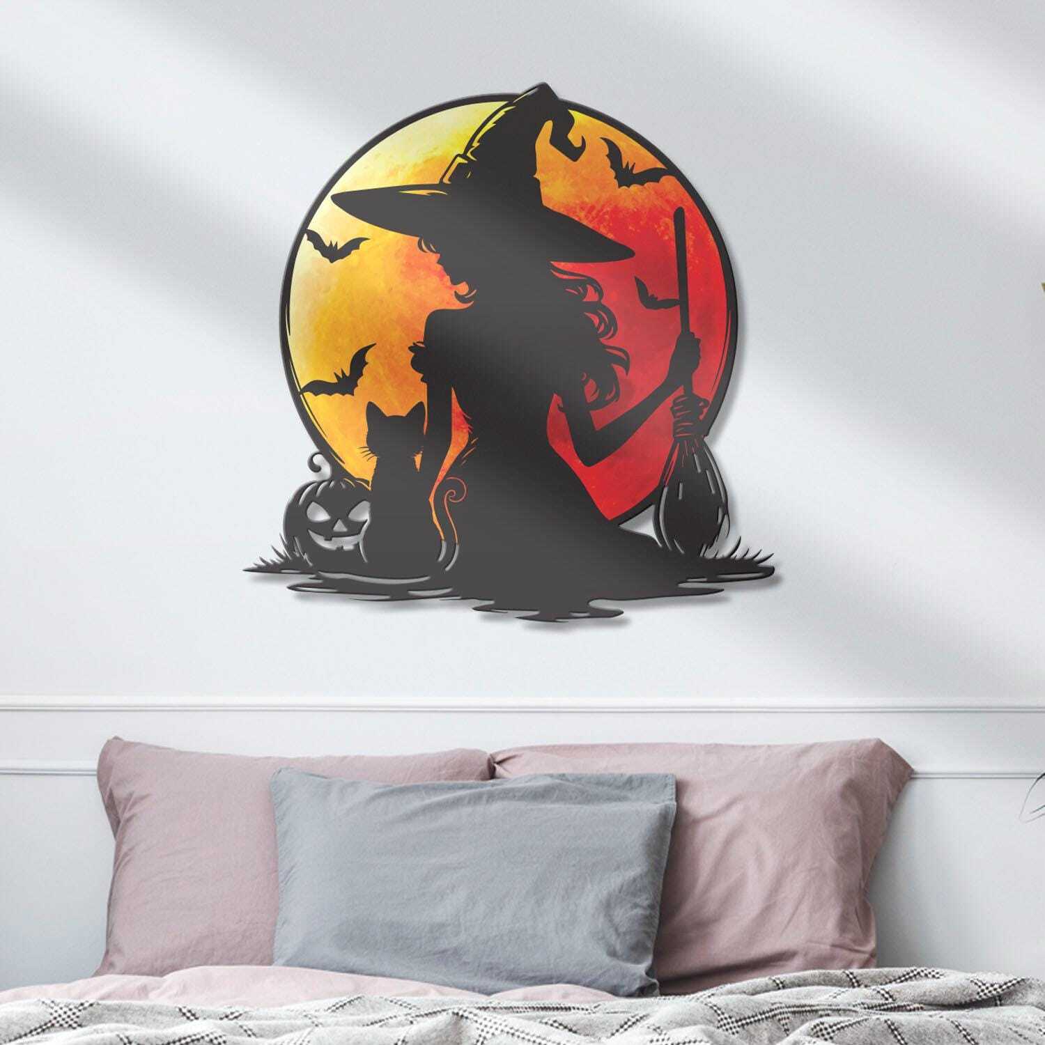 Bewitching Black Cat & Blood Moon Metal Sign Decor