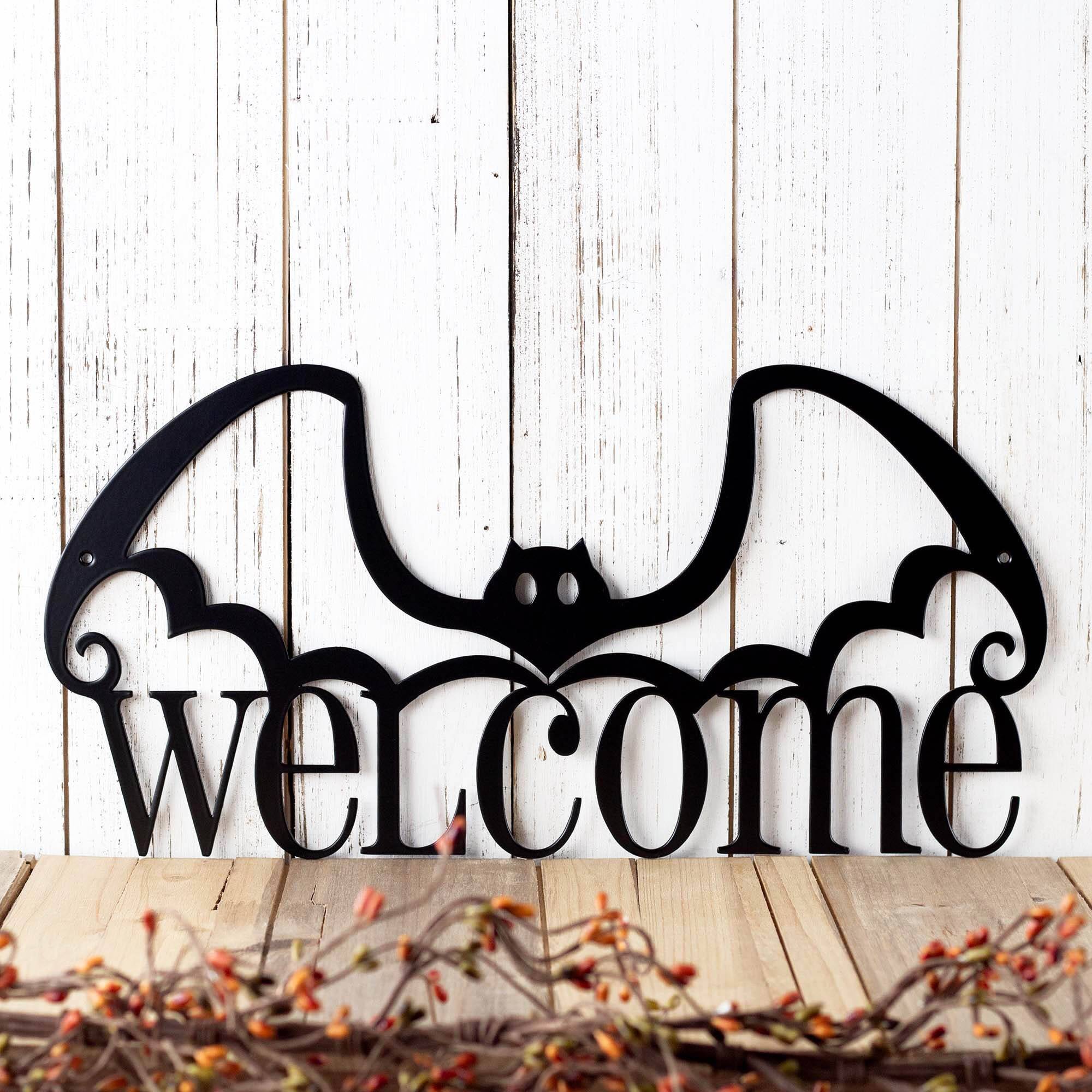 Outdoor Bat Metal Sign to Personalize Your Spooky Halloween Welcome - Personalize Wall Art
