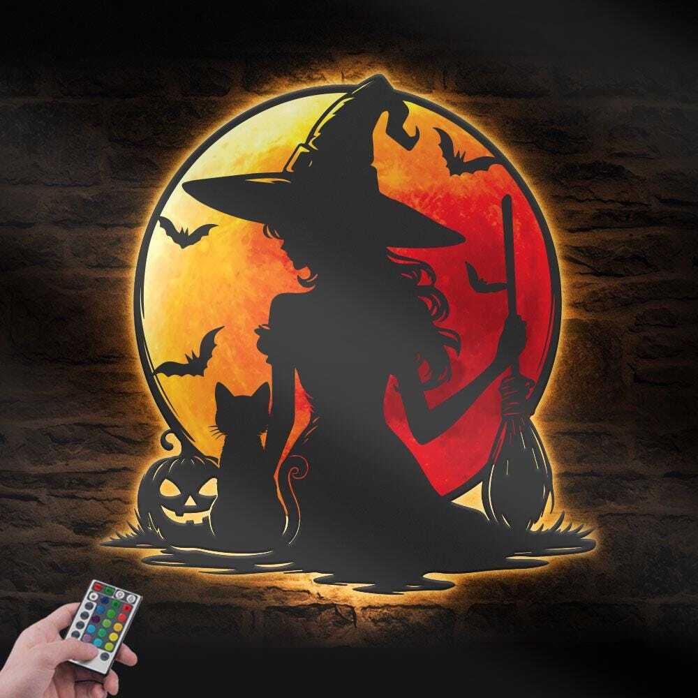 Bewitching Black Cat & Blood Moon Metal Sign Decor