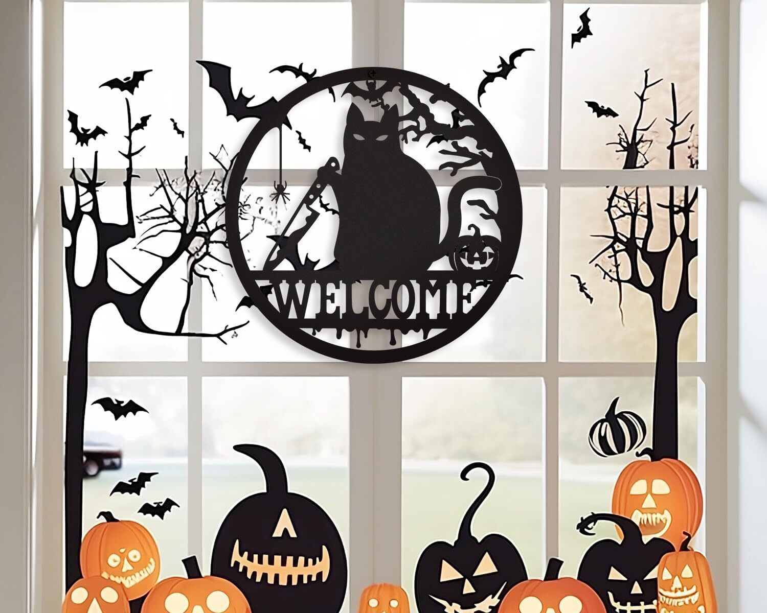 Eerie Welcome Gothic Metal Sign for Your Halloween Door Decor