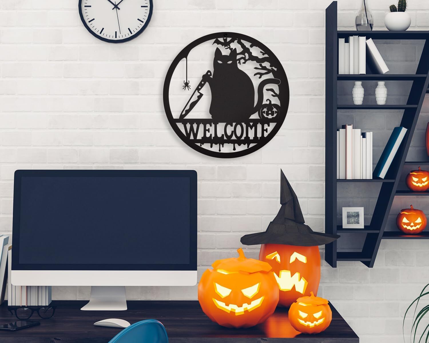 Eerie Welcome Gothic Metal Sign for Your Halloween Door Decor