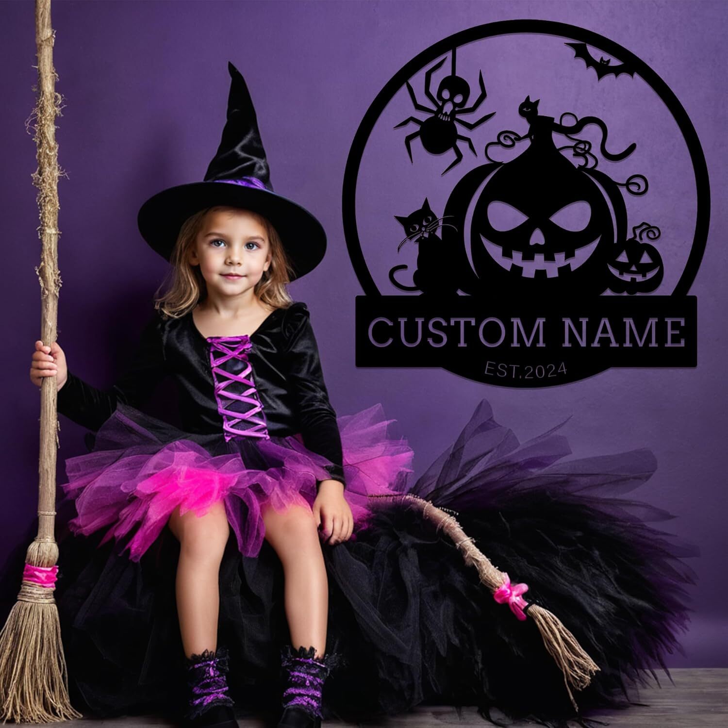 Custom Spooky Pumpkin & Ghosts Metal Sign for Your Front Porch