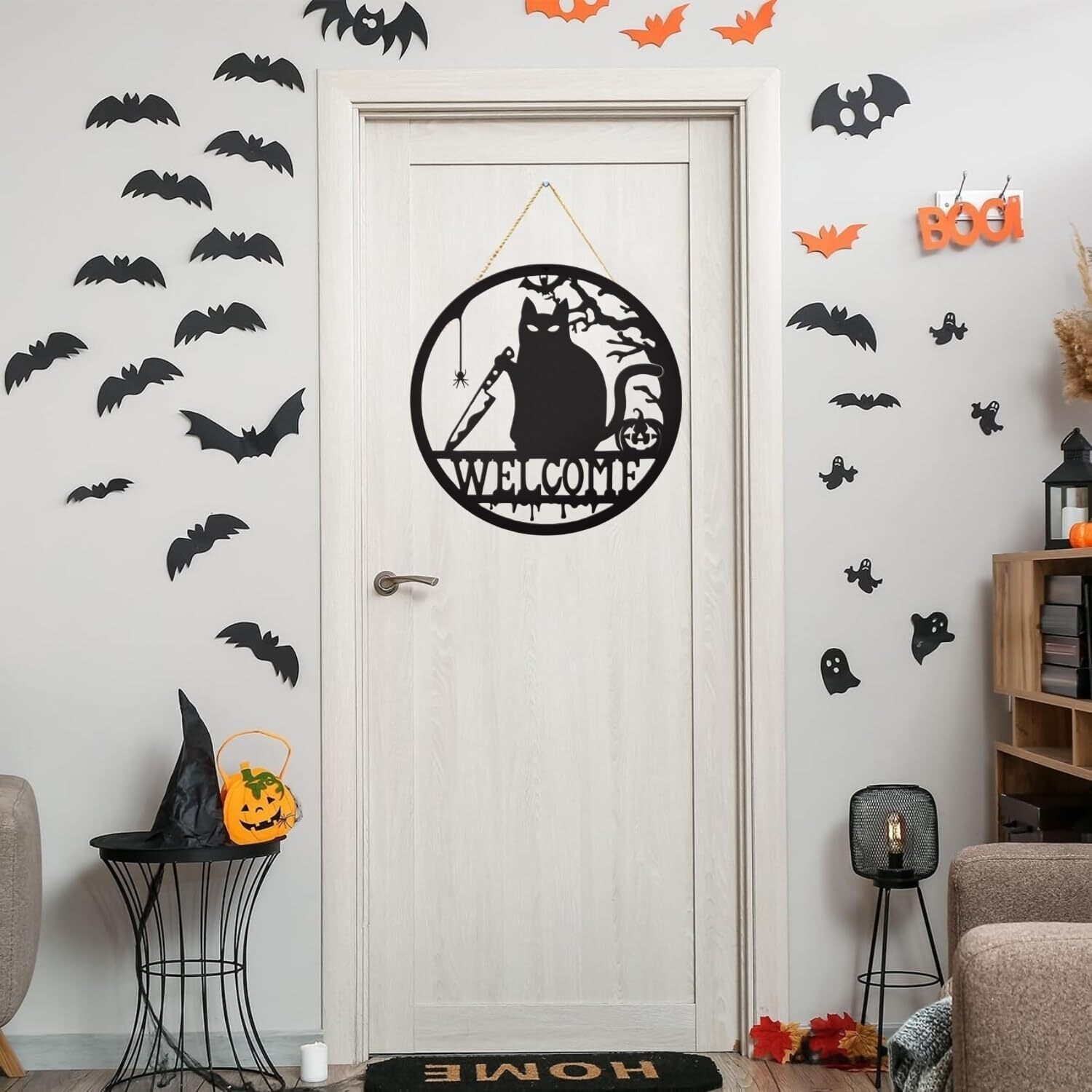 Eerie Welcome Gothic Metal Sign for Your Halloween Door Decor