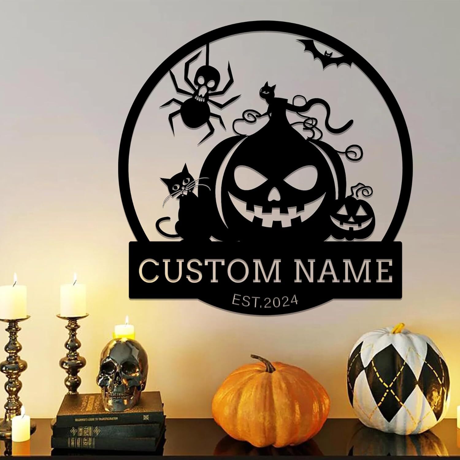 Custom Spooky Pumpkin & Ghosts Metal Sign for Your Front Porch - Personalize Wall Art