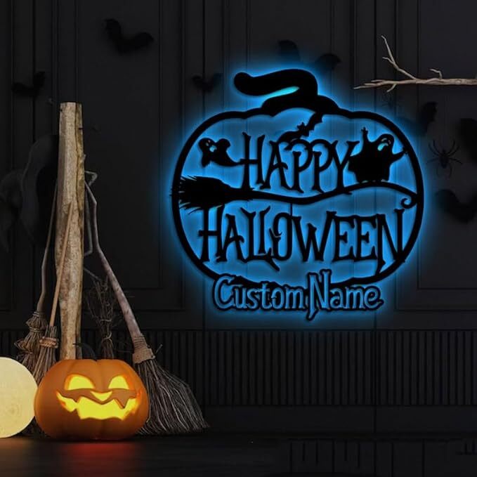 Fright Night Pumpkin Metal Sign - Personalized Halloween Decor