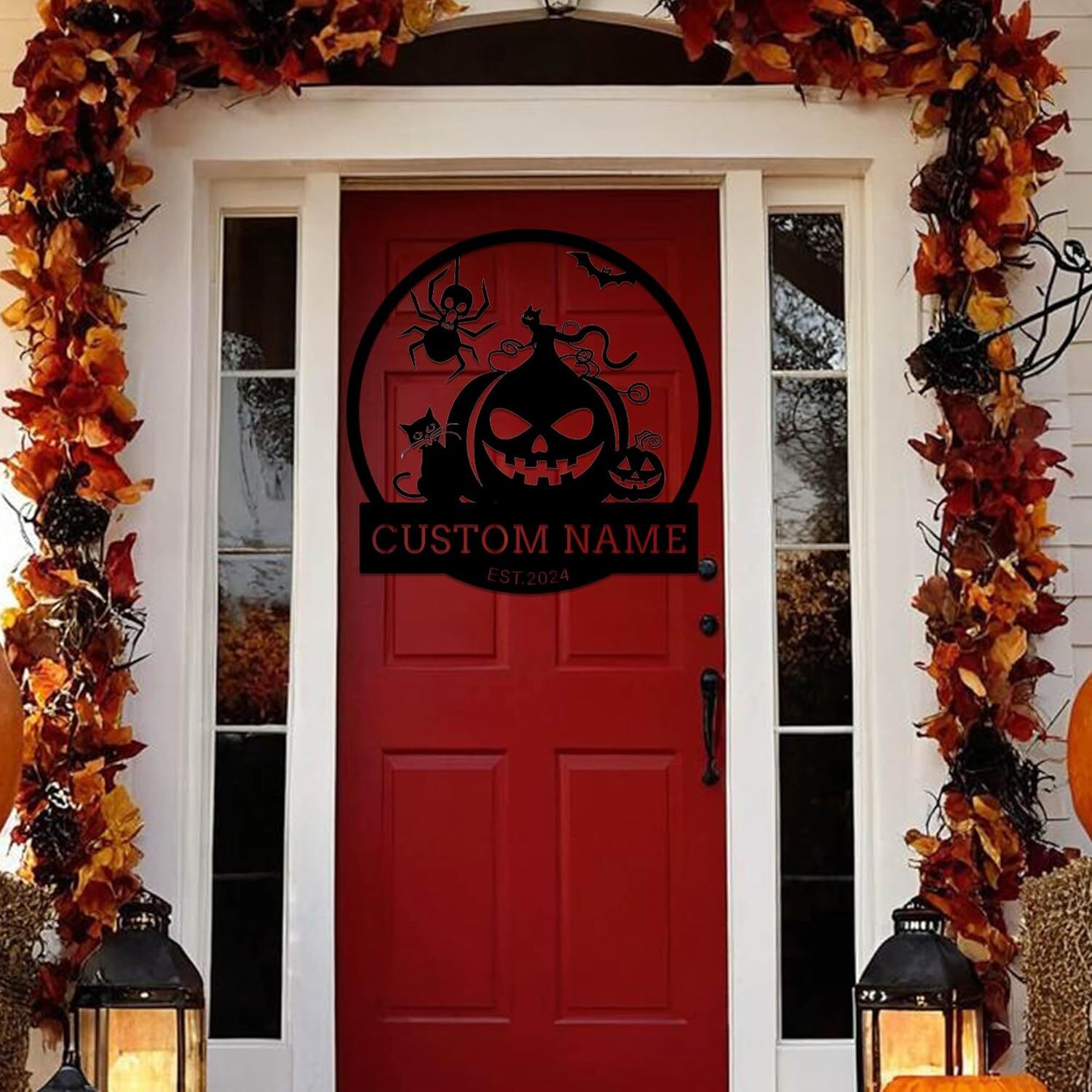 Custom Spooky Pumpkin & Ghosts Metal Sign for Your Front Porch