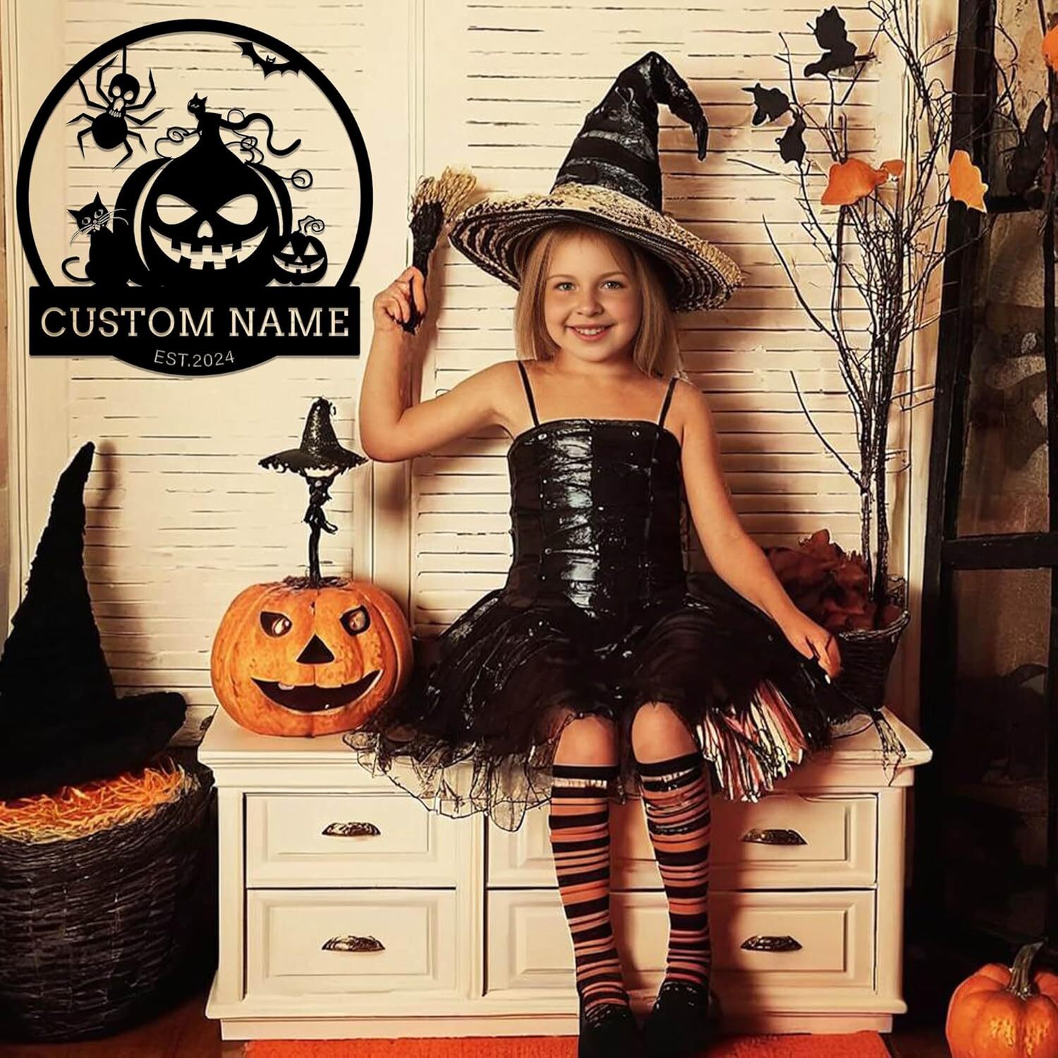 Custom Spooky Pumpkin & Ghosts Metal Sign for Your Front Porch