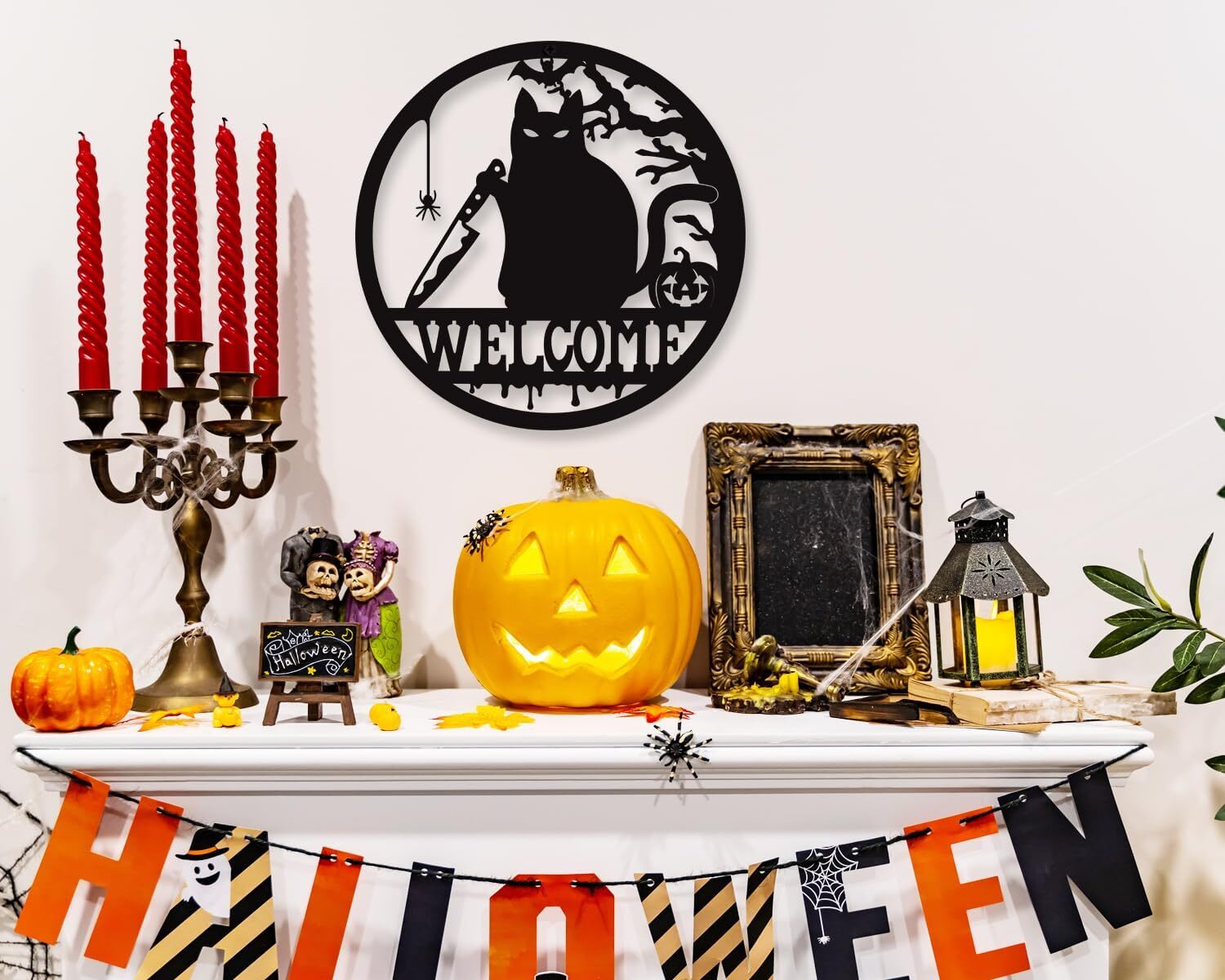 Eerie Welcome Gothic Metal Sign for Your Halloween Door Decor