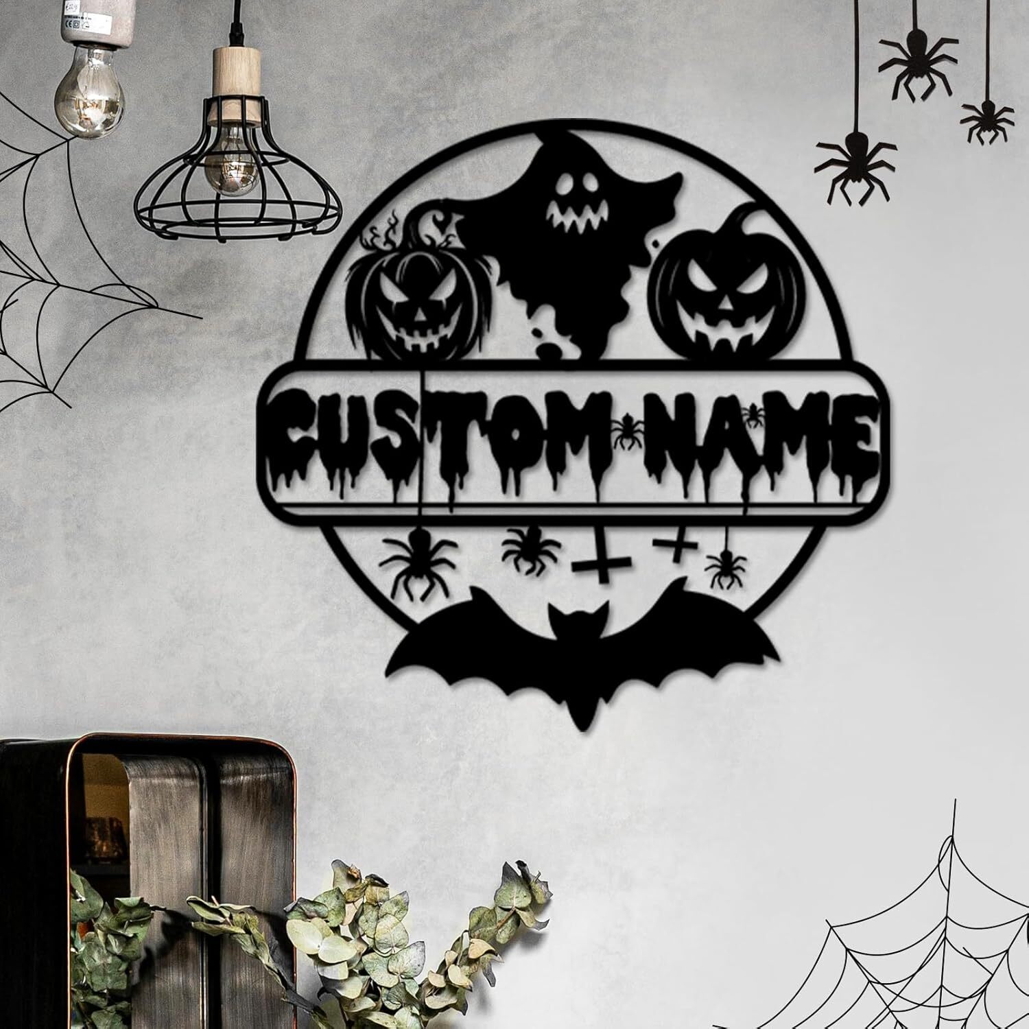 Spooky Custom Metal Sign - Haunted Pumpkin & Ghost Outdoor Decor - Personalize Wall Art