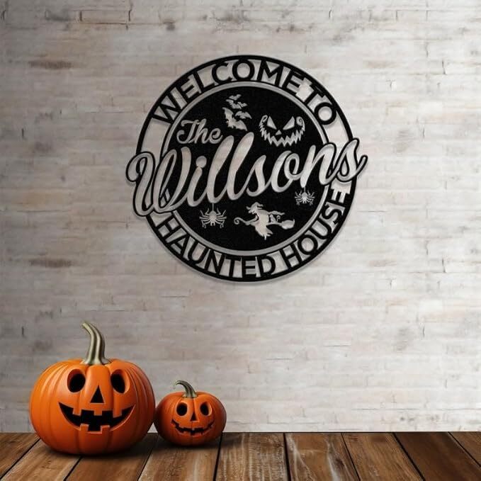 Spooky Haunted Welcome Metal Sign - Custom Family Decor