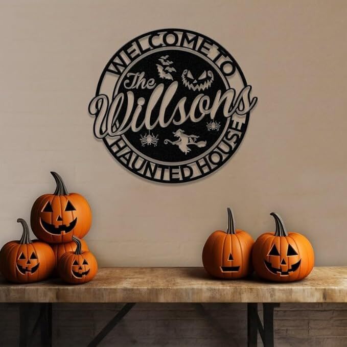 Spooky Haunted Welcome Metal Sign - Custom Family Decor