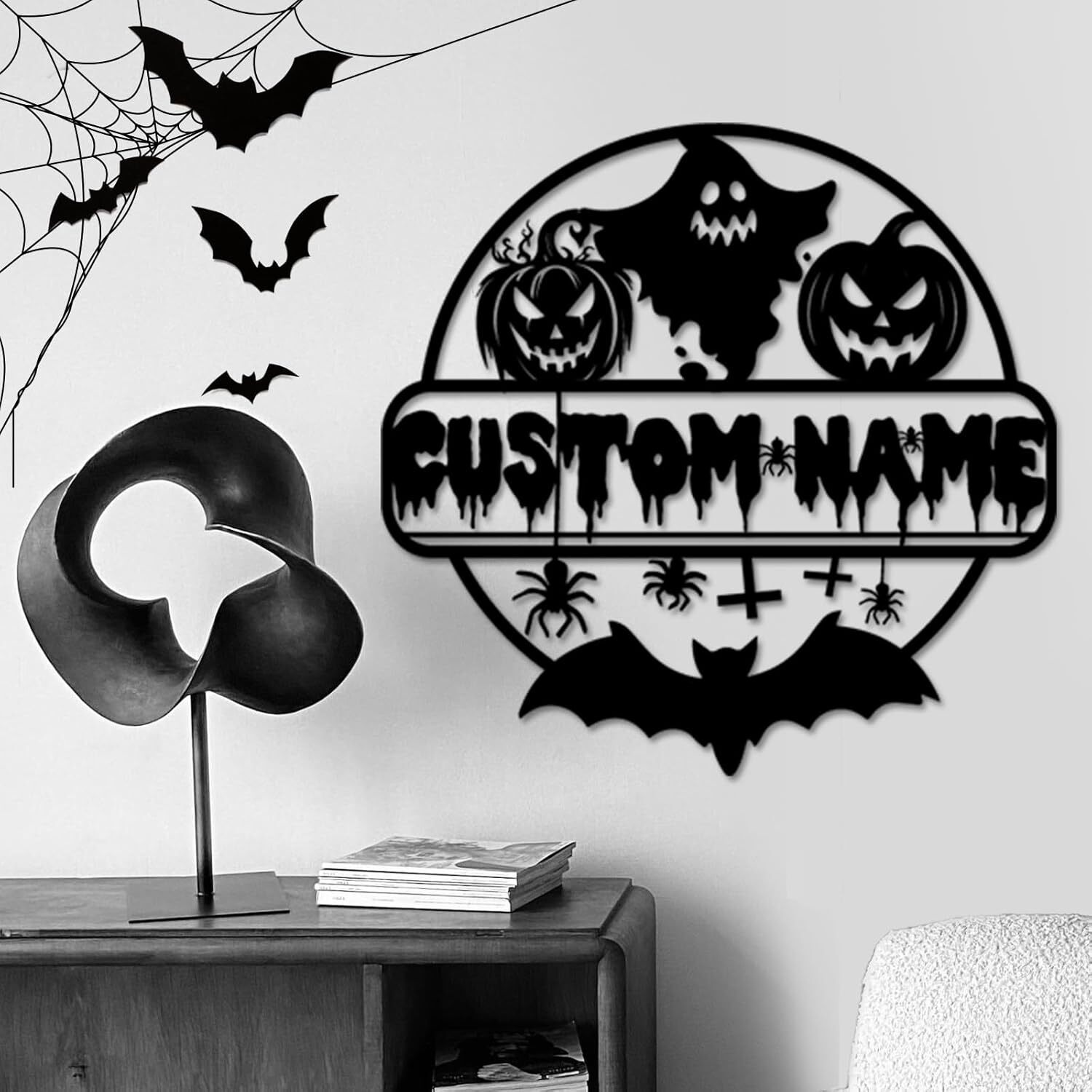 Spooky Custom Metal Sign - Haunted Pumpkin & Ghost Outdoor Decor