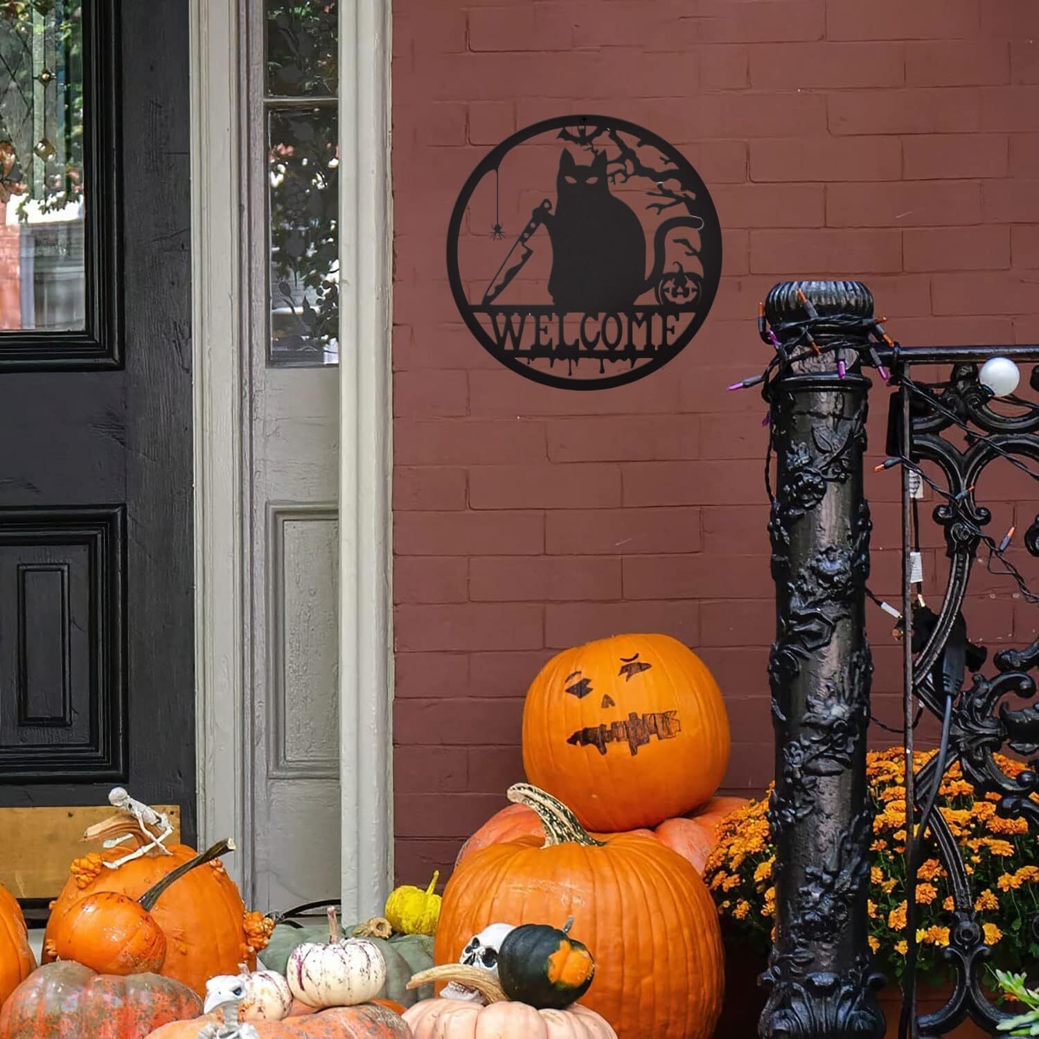 Eerie Welcome Gothic Metal Sign for Your Halloween Door Decor