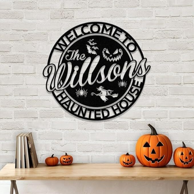 Spooky Haunted Welcome Metal Sign - Custom Family Decor - Personalize Wall Art