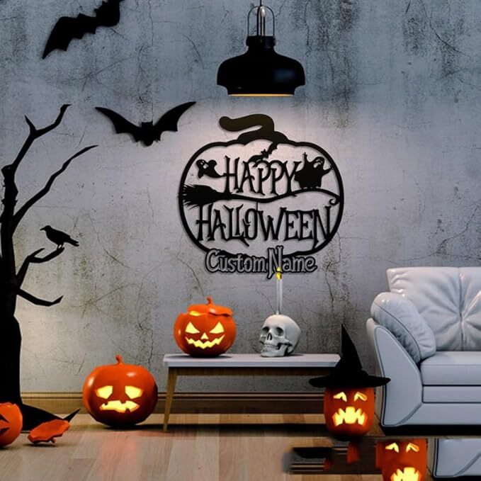 Fright Night Pumpkin Metal Sign - Personalized Halloween Decor - Personalize Wall Art