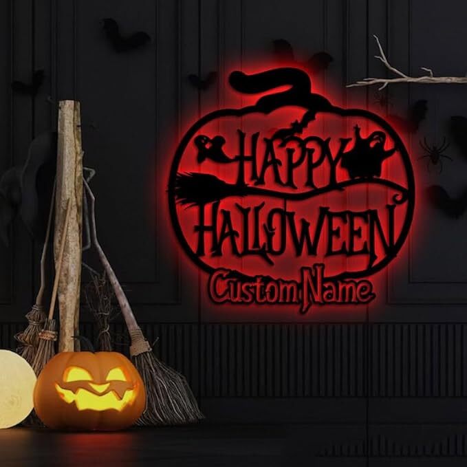 Fright Night Pumpkin Metal Sign - Personalized Halloween Decor