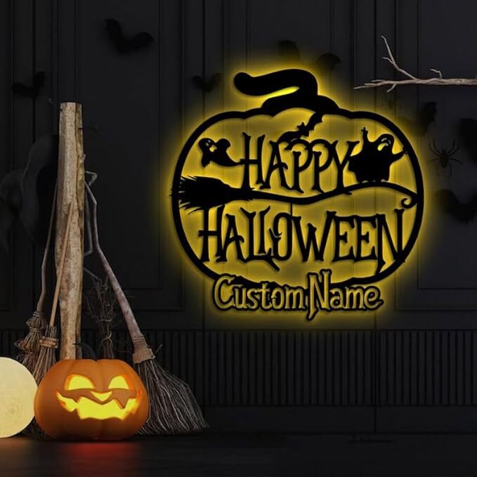 Fright Night Pumpkin Metal Sign - Personalized Halloween Decor