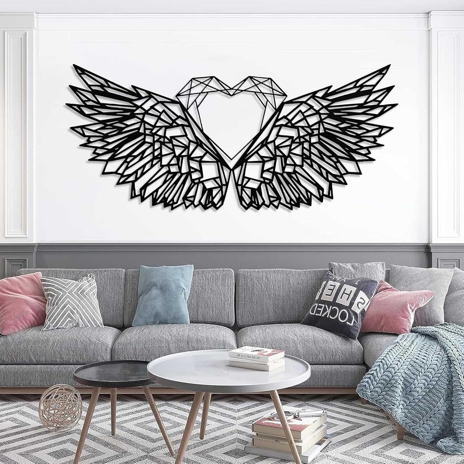 Love's Guardian Wings - Geometric Heart Metal Sign Art - Personalize Wall Art