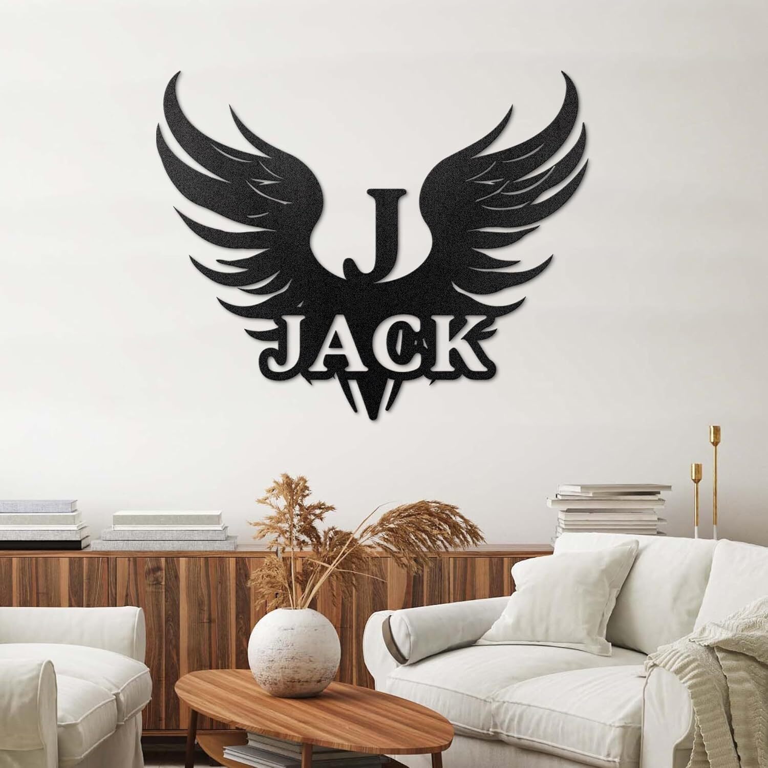 Initials & Last Name Angel Wings Wall Art Metal Sign