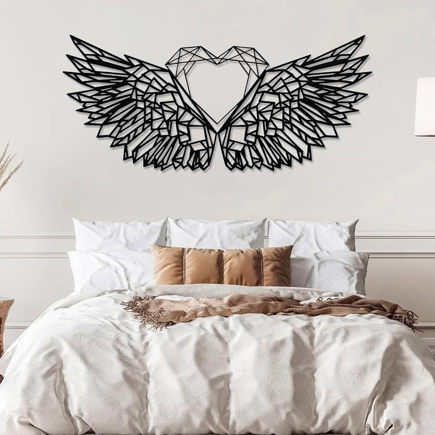 Love's Guardian Wings - Geometric Heart Metal Sign Art