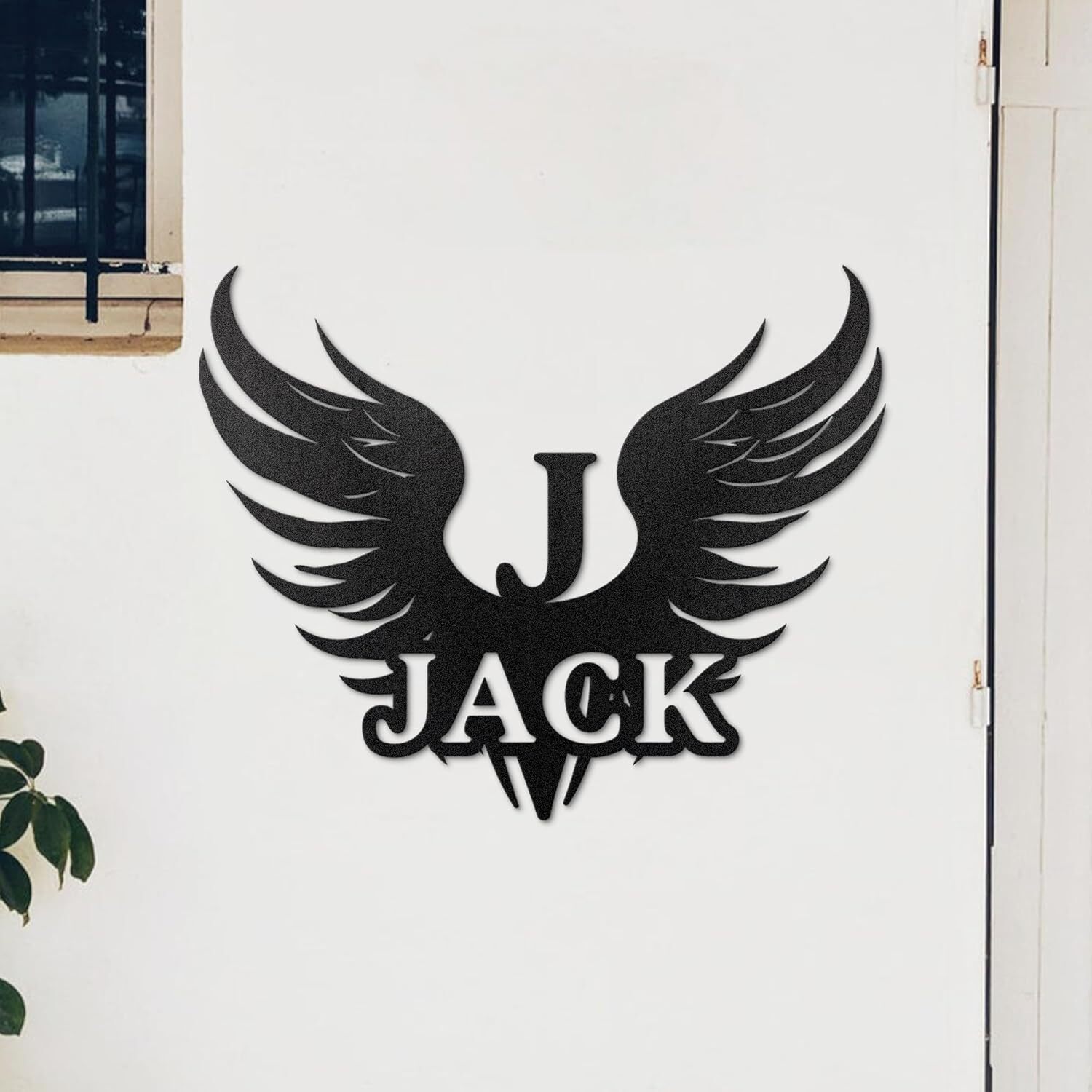 Initials & Last Name Angel Wings Wall Art Metal Sign