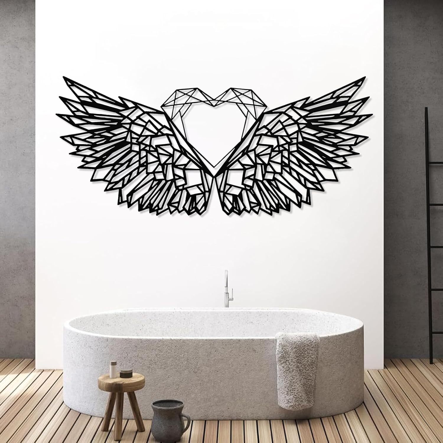 Love's Guardian Wings - Geometric Heart Metal Sign Art