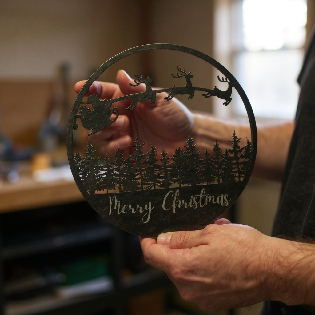 Holiday Wall Art - Personalized Sleigh Scene Christmas Metal Sign