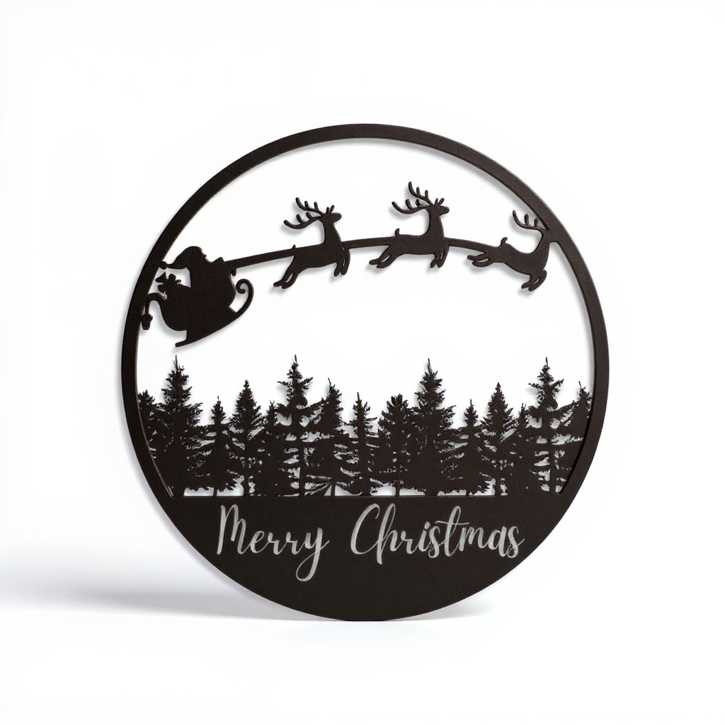 Holiday Wall Art - Personalized Sleigh Scene Christmas Metal Sign - Personalize Wall Art