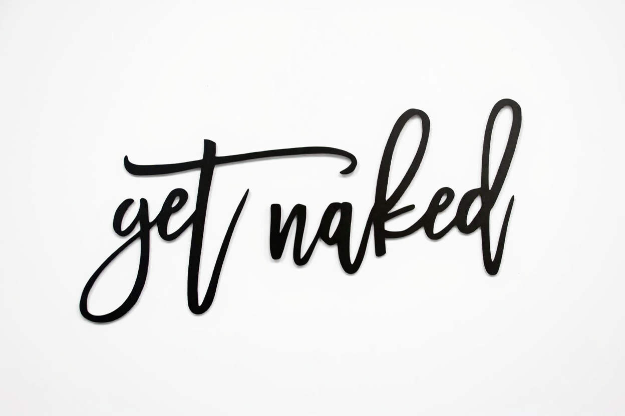 Modern Home Bath - Playful 'Get Naked' Metal Wall Sign - Personalize Wall Art